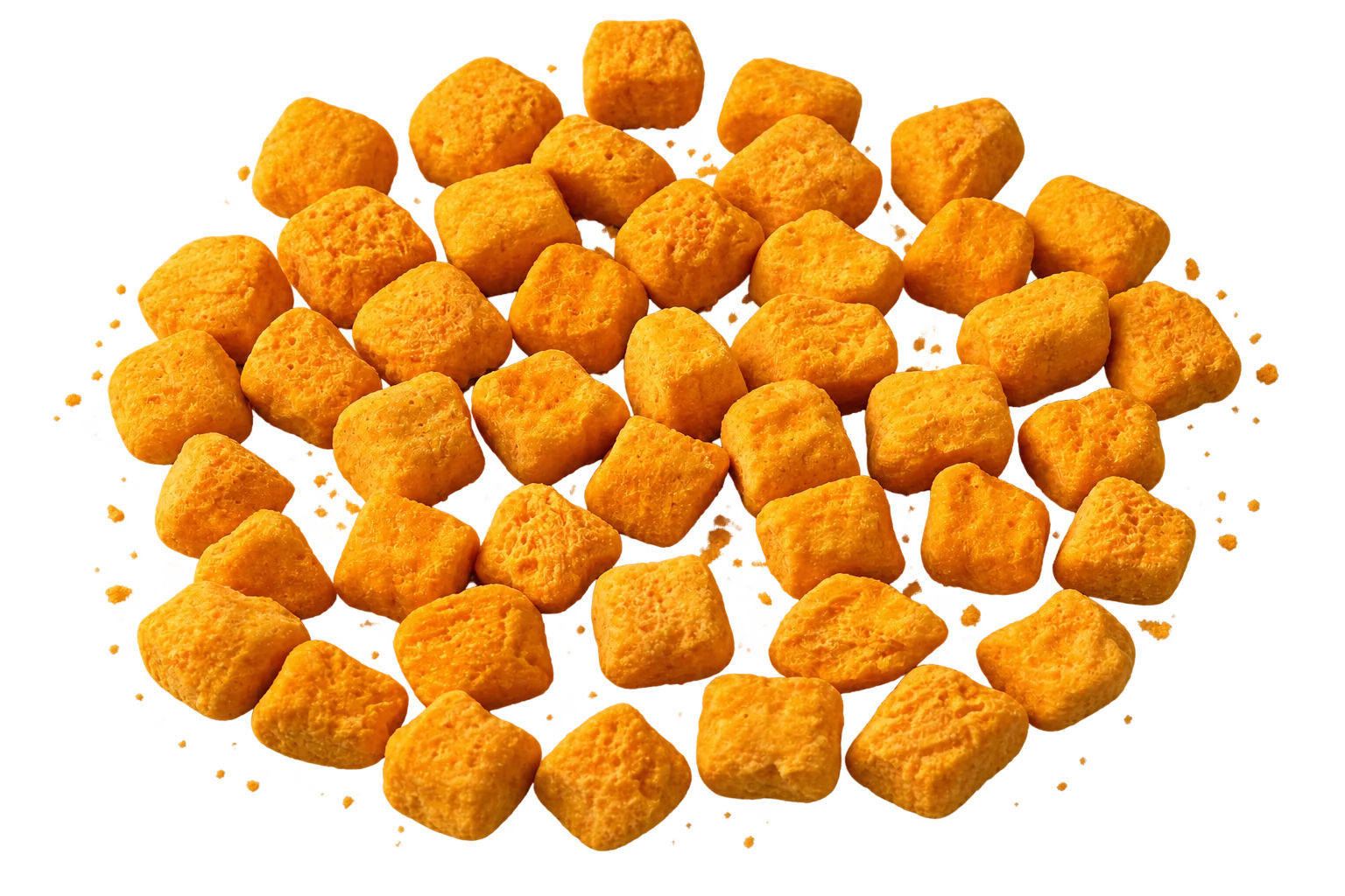 Freeze-dried Alphonso mango chunks, the contents of the pouch