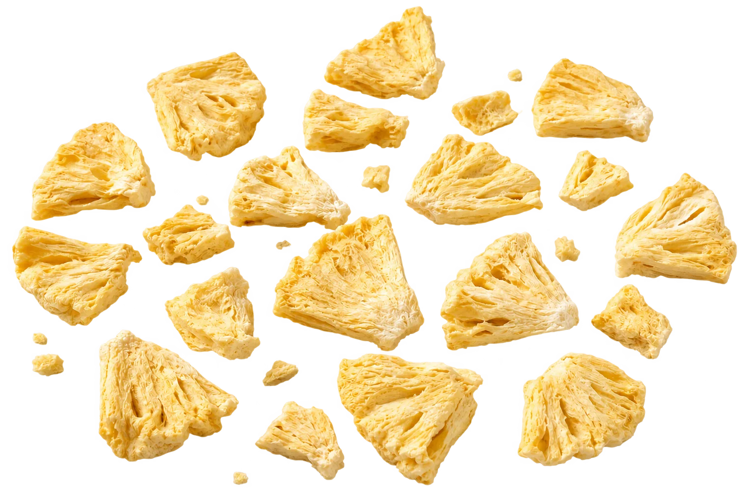 Freeze-dried pineapple pieces, the contents of the pouch
